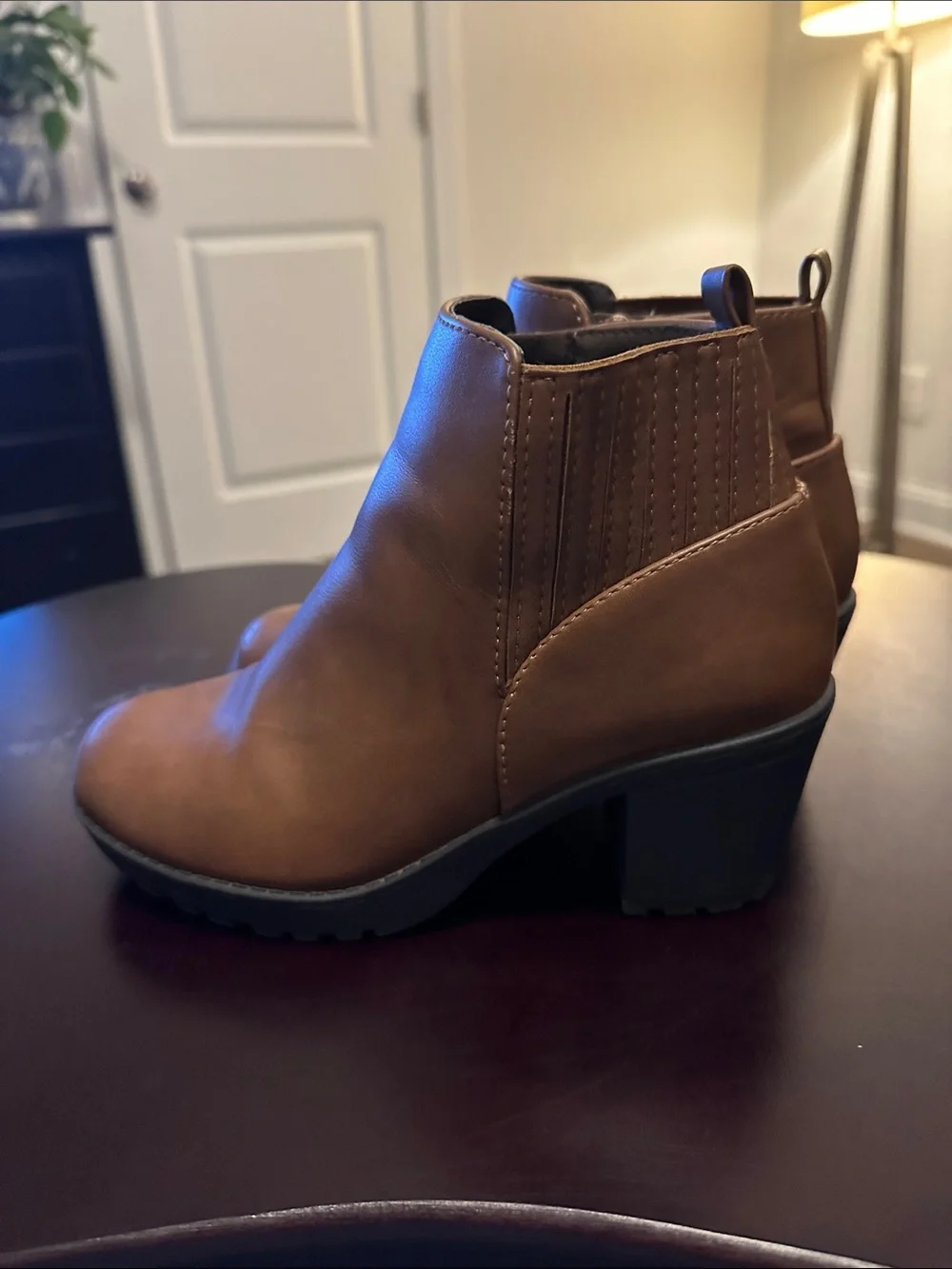 Kids Tan Ankle Chelsea Boots with Block Heel